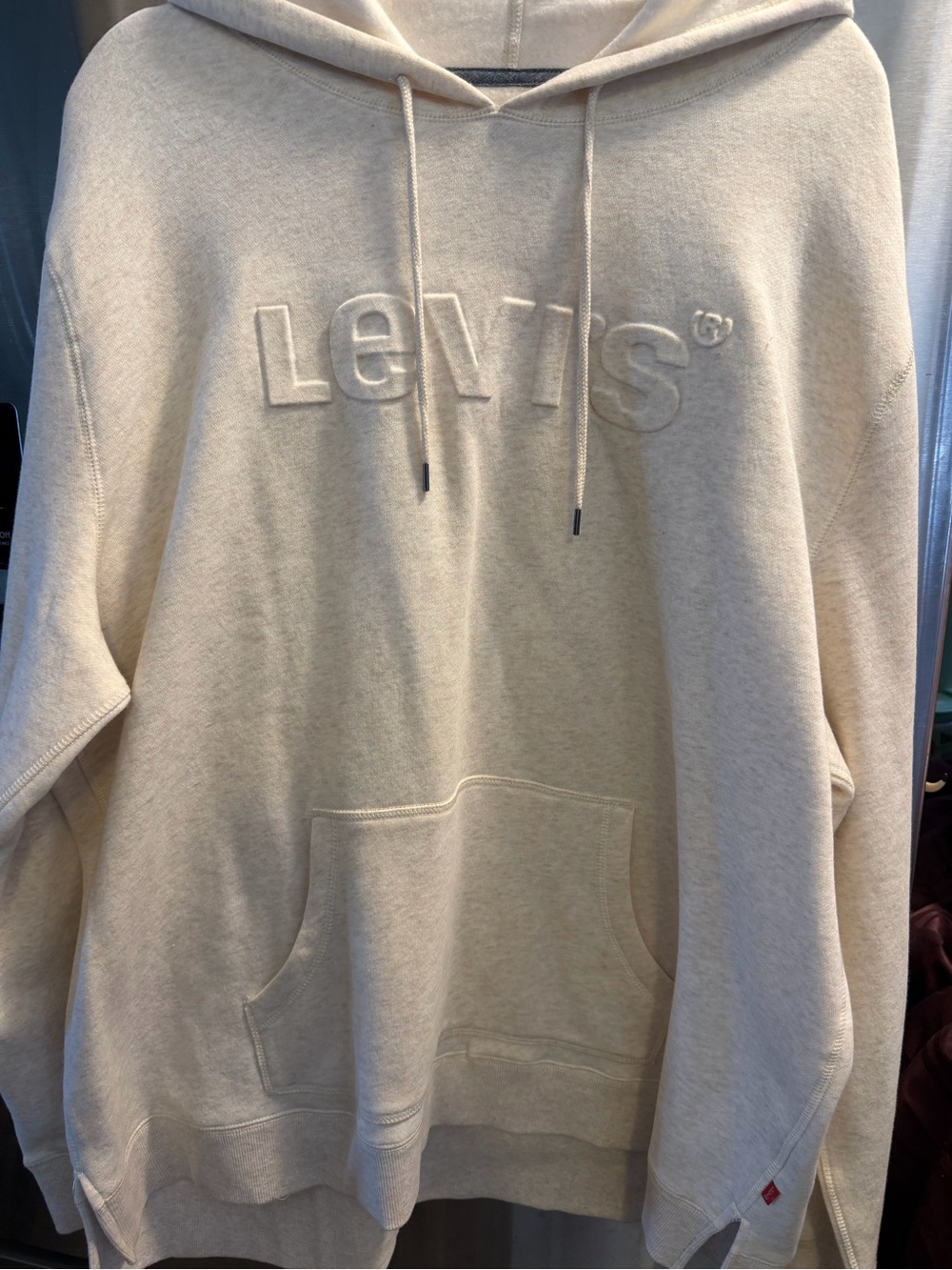 Levi's Men's Cream Embossed Logo Crewneck Hoodie